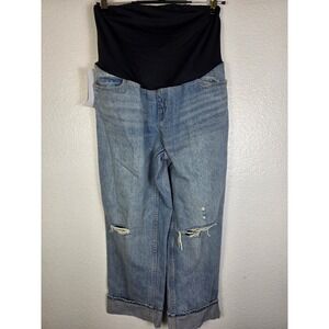 Isabel Maternity Distressed‎ Boyfriend Jeans Crossover Panel Medium Wash 6